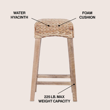 Maui Rustic Bohemian Hyacinth/Wood Backless Counter Stool